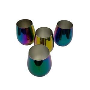 RAINBOW FUSION MIRROR REFLECTIVE STEMLESS WINE,WATER GLASS 18.5 OZ Set Of 4